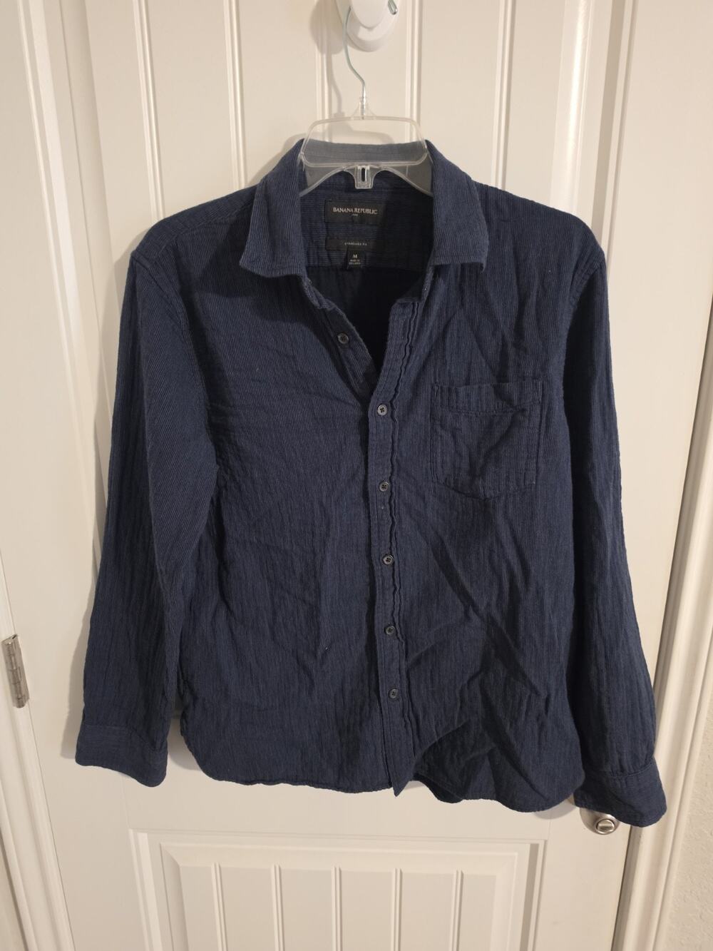 Banana Republic Mens M Corduroy Shirt Navy Blue Standard Fit Long Sleeve Button